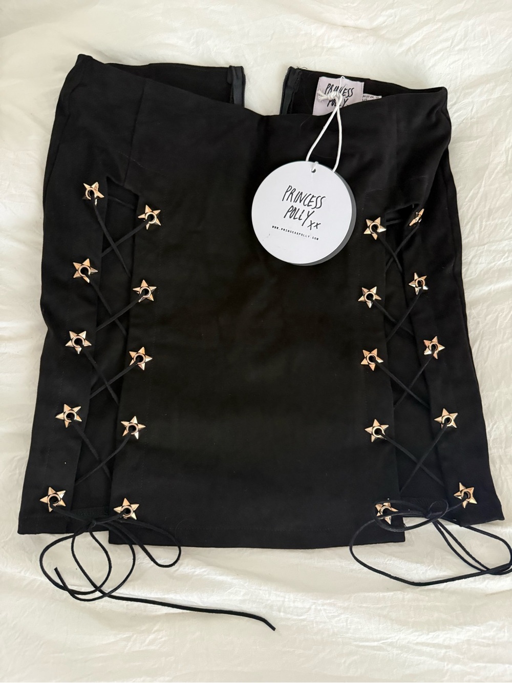 Princess Polly Black Mini Skirt with Gold Star Eyelets